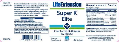 Photo of the Life Extension Super K Elite label