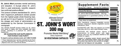 Photo of the VSN Vital Strength Nutrition St. John's Wort 300 mg label