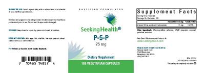 Photo of the Seeking Health P-5-P 25 mg label