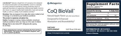 Photo of the Metagenics CoQ BioVail label
