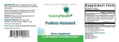 Photo of the Seeking Health ProBiota HistaminX label
