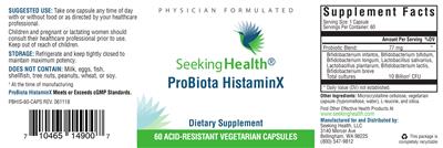 Photo of the Seeking Health Probiota HistaminX label
