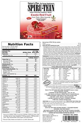 Photo of the Nature's Plus Spiru-Tein High Protein High Energy Meal Exotic Red Fruit label