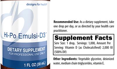 Photo of the Designs for Health Hi-Po Emulsi-D3 label