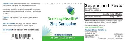 Photo of the Seeking Health Zinc Carnosine label