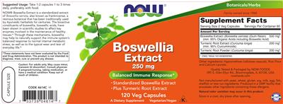 Photo of the NOW Boswellia Extract 250 mg label