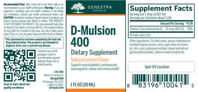 Photo of the Genestra Brands D-Mulsion 400 Natural Lemon Flavor label