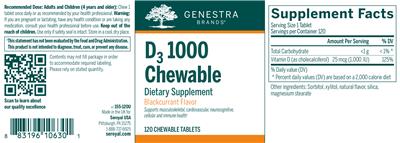Photo of the Genestra Brands D3 1000 Chewable Blackcurrant Flavor label