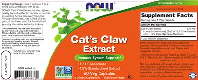 Photo of the NOW Cat's Claw Extract label