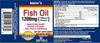 Photo of the Basic Vitamins Fish Oil 1200 mg label