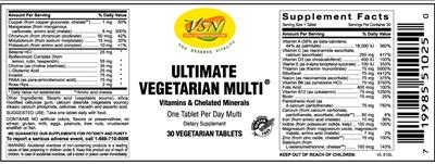 Photo of the VSN Vital Strength Nutrition Ultimate Vegetarian Multi label