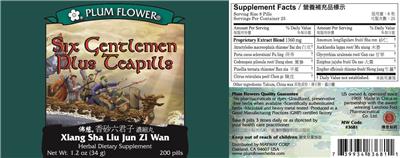 Photo of the Plum Flower Six Gentlemen Plus Teapills label