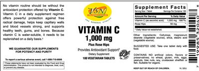 Photo of the VSN Vital Strength Nutrition Vitamin C 1,000 mg Plus Rose Hips label