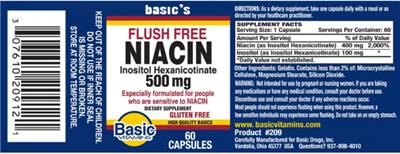 Photo of the Basic Vitamins Flush Free Niacin 500 mg label