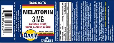Photo of the Basic Vitamins Melatonin 3 mg label