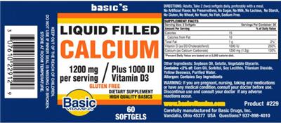 Photo of the Basic Vitamins Liquid Filled Calcium 1200 mg label