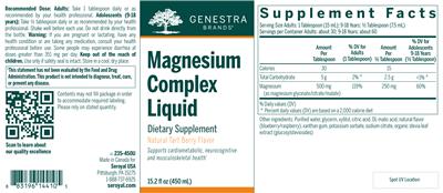 Photo of the Genestra Brands Magnesium Complex Liquid Natural Tart Berry Flavor label
