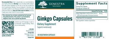 Photo of the Genestra Brands Ginkgo Capsules label