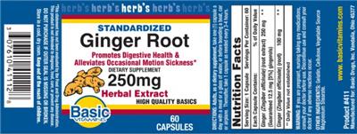 Photo of the Basic Vitamins Standardized Ginger Root 250 mg label