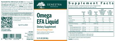Photo of the Genestra Brands Omega EFA Liquid Natural Orange Flavor label