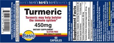 Photo of the Basic Vitamins Turmeric 450 mg label