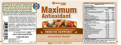 Photo of the Vitamin World Maximum Antioxidant label