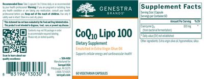 Photo of the Genestra Brands CoQ10 Lipo 100 label