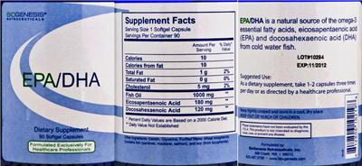 Photo of the BioGenesis Nutraceuticals EPA/DHA label