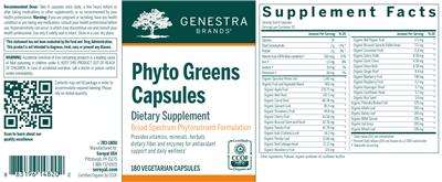 Photo of the Genestra Brands Phyto Greens Capsules label