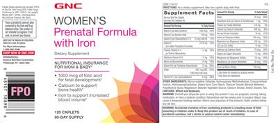 Photo of the GNC Women's Prenatal Formula with Iron label