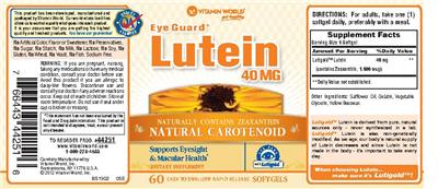 Photo of the Vitamin World Eye Guard Lutein 40 mg label