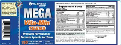 Photo of the Vitamin World Mega Vita-Min Teens label