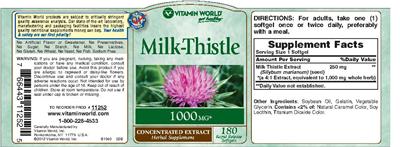 Photo of the Vitamin World Milk-Thistle 1000 mg label