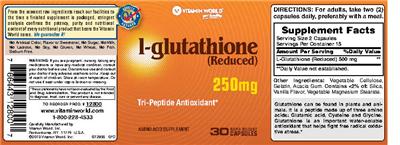 Photo of the Vitamin World L-Glutathione 250 mg label