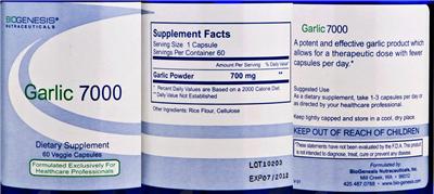 Photo of the BioGenesis Nutraceuticals Garlic 7000 label