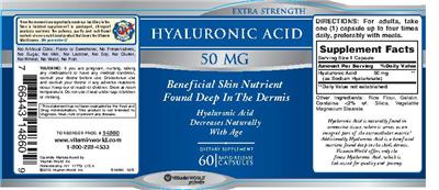 Photo of the Vitamin World Extra Strength Hyaluronic Acid 50 mg label