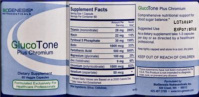 Photo of the BioGenesis Nutraceuticals GlucoTone Plus Chromium label