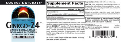 Photo of the Source Naturals Ginkgo-24 120 mg label