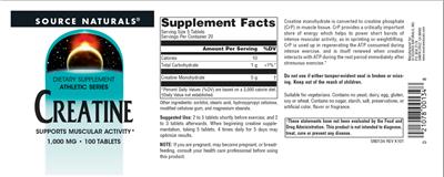 Photo of the Source Naturals Creatine 1,000 mg label