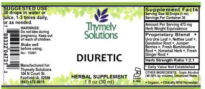 Photo of the Thymely Solutions Diuretic label