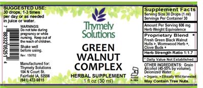 Photo of the Thymely Solutions Green Walnut Complex label