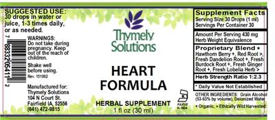 Photo of the Thymely Solutions Heart Formula label