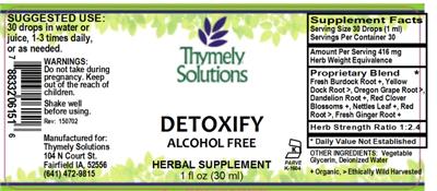 Photo of the Thymely Solutions Detoxify Alcohol Free label