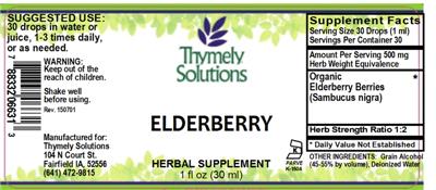 Photo of the Thymely Solutions Elderberry label