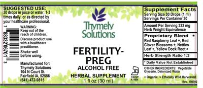 Photo of the Thymely Solutions Fertility-Preg Alcohol Free label