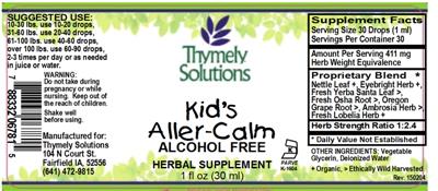 Photo of the Thymely Solutions Kid's Aller-Calm Alcohol Free label