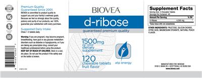 Photo of the BIOVEA D-Ribose 1500 mg Fruit Flavor label