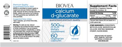 Photo of the BIOVEA Calcium D-Glucarate 500 mg label