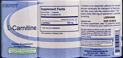 Photo of the BioGenesis Nutraceuticals L-Carnitine label
