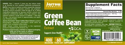 Photo of the Jarrow Formulas Green Coffee Bean Extract 400 mg label